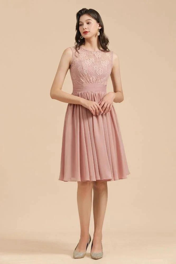 Sleeveless Crew neck Lace Chiffon Party Dress Mini Bridesmaid Dress by misshow.com