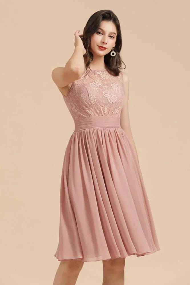 Sleeveless Crew neck Lace Chiffon Party Dress Mini Bridesmaid Dress by misshow.com