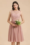 Sleeveless Crew neck Lace Chiffon Party Dress Mini Bridesmaid Dress by misshow.com