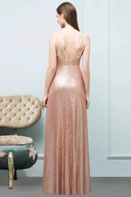 Sleeveless Floor Length A-line Scoop Sequined Prom Dresses by misshow.com