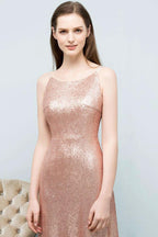 Sleeveless Floor Length A-line Scoop Sequined Prom Dresses by misshow.com