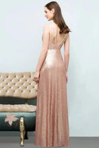 Sleeveless Floor Length A-line Scoop Sequined Prom Dresses by misshow.com