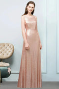 Sleeveless Floor Length A-line Scoop Sequined Prom Dresses by misshow.com