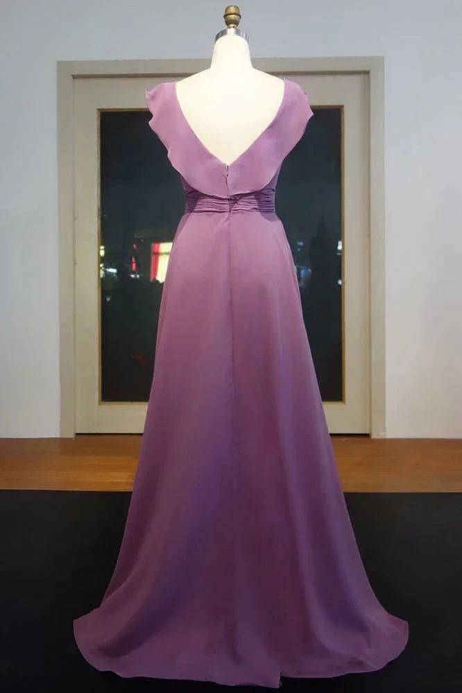 Sleeveless Floor Length A-line V-neck Ruffled Chiffon Prom Dresses by misshow.com