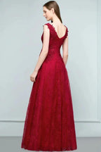 Sleeveless Lace Appliques A-line V-neck Long Prom Dresses with Crystals by misshow.com