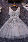 Sleeveless Lace-up Tulle Short homecoming Dress Lace Appliques PG098 by pgmdress