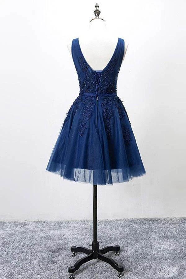 Sleeveless Lace-up Tulle Short homecoming Dress Lace Appliques PG098 by pgmdress