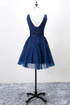 Sleeveless Lace-up Tulle Short homecoming Dress Lace Appliques PG098 by pgmdress