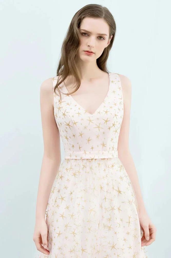 Sleeveless Long A-line V-neck Appliqued Tulle Prom Dresses by misshow.com