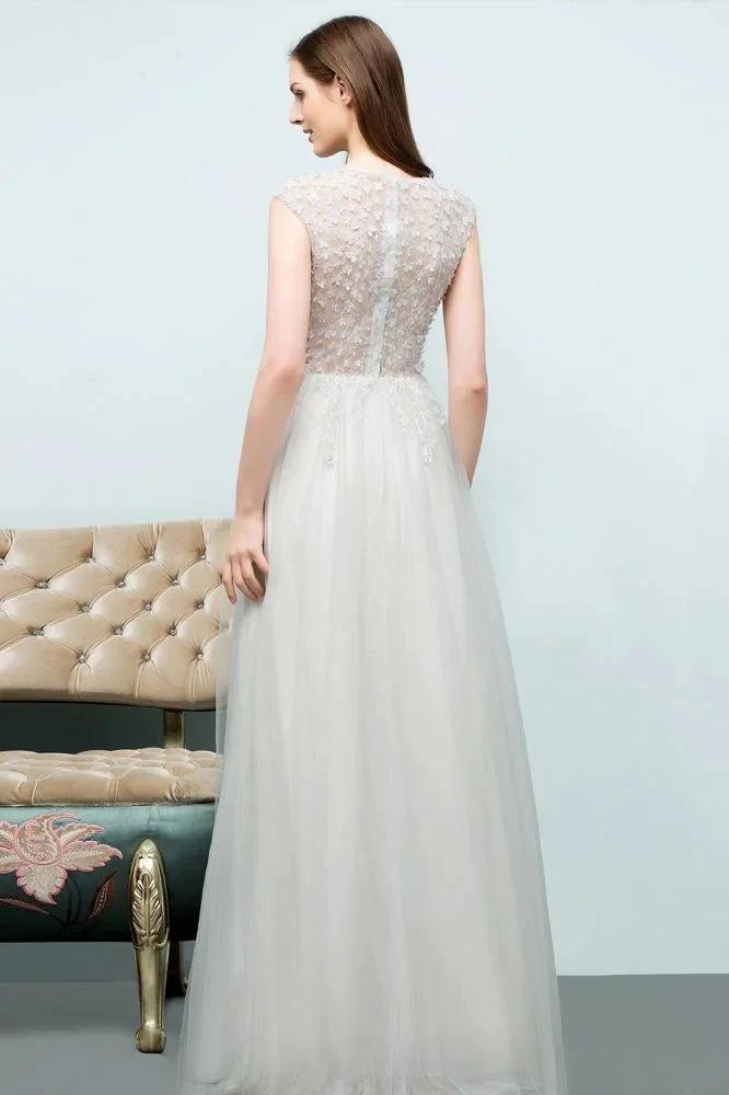 Sleeveless Long Split A-line Appliqued Tulle Prom Dresses by misshow.com