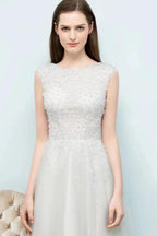 Sleeveless Long Split A-line Appliqued Tulle Prom Dresses by misshow.com
