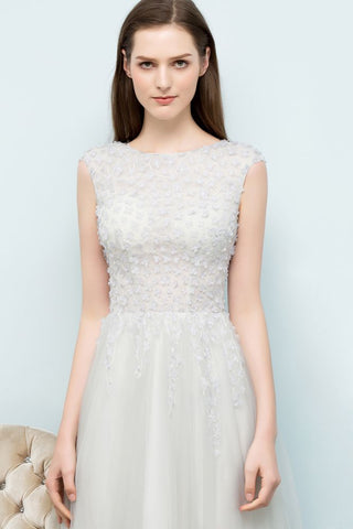 Ärmelloses langes A-Linien-Ballkleid mit Schlitz und Applikationen aus Tüll