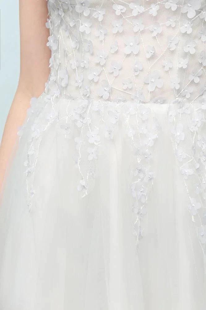Sleeveless Long Split A-line Appliqued Tulle Prom Dresses by misshow.com
