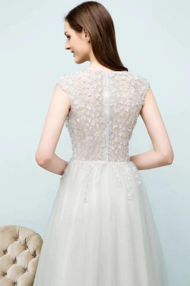 Sleeveless Long Split A-line Appliqued Tulle Prom Dresses by misshow.com