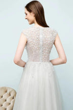 Sleeveless Long Split A-line Appliqued Tulle Prom Dresses by misshow.com