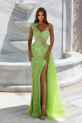 Sleeveless One Shoulder Sweetheart Lace Prom Dress With Beading by misshow.com