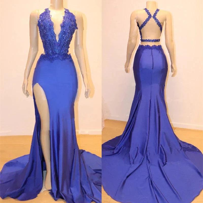 Sleeveless Prom Dress Mermaid Split With Lace Appliques by misshow.com
