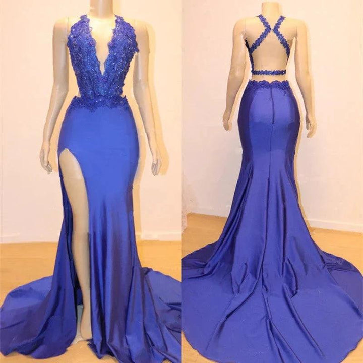 Sleeveless Prom Dress Mermaid Split With Lace Appliques by misshow.com