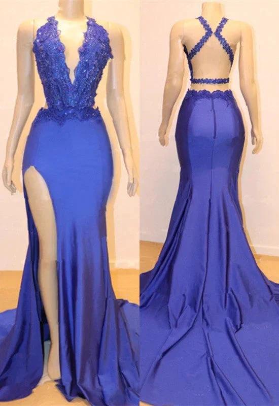 Sleeveless Prom Dress Mermaid Split With Lace Appliques by misshow.com