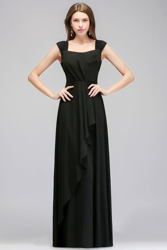 Sleeveless Ruffled Chiffon Black Bridesmaid Dresses Hover Image