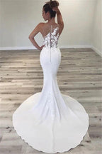 Sleeveless Sheer Tulle Wedding Dress Mermaid Beautiful Dresses for Weddings by misshow.com