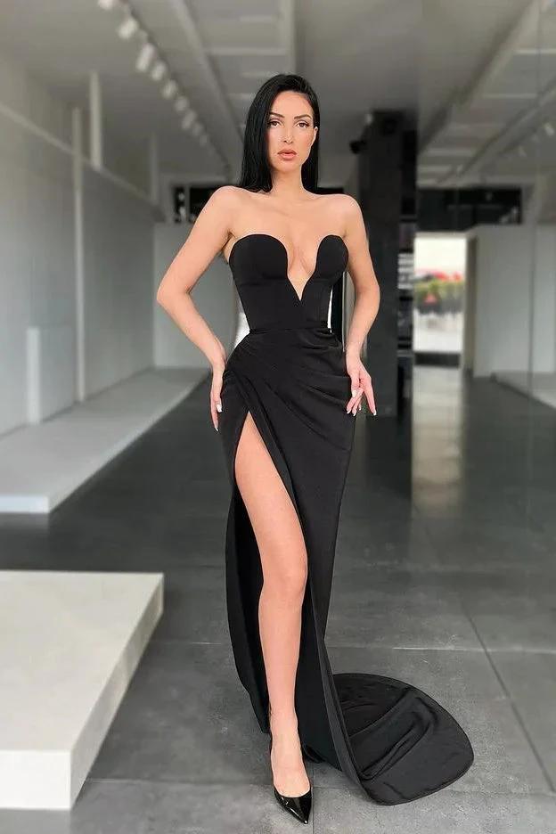 Sleeveless Sweetheart Front-Split Sexy Sweep-Train Prom Dress by misshow.com