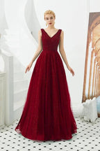 Sleeveless V-Neck aline Evening Swing Dress Backless Party Dress by misshow.com