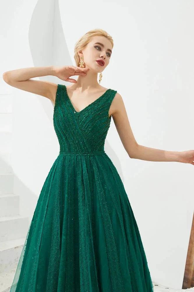 Sleeveless V-Neck aline Evening Swing Dress Backless Party Dress by misshow.com