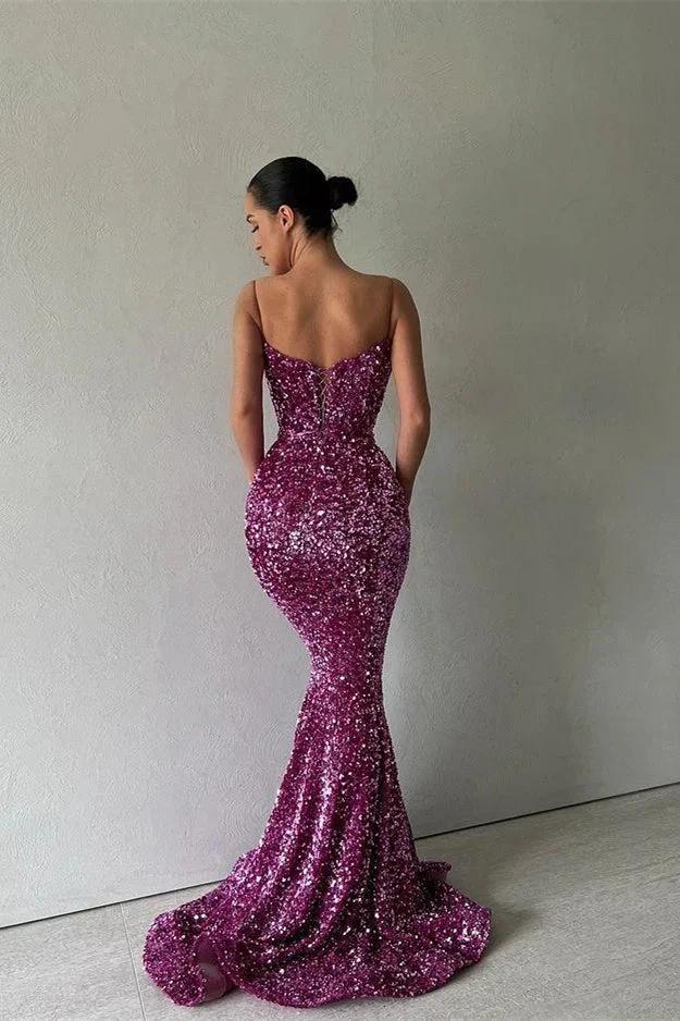 Slim Sequined Mermaid Prom Dress Charming Spaghetti by misshow.com