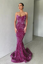 Slim Sequined Mermaid Prom Dress Charming Spaghetti by misshow.com