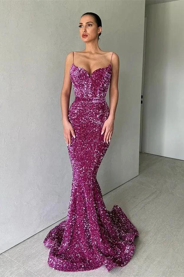 Slim Sequined Mermaid Prom Dress Charming Spaghetti by misshow.com
