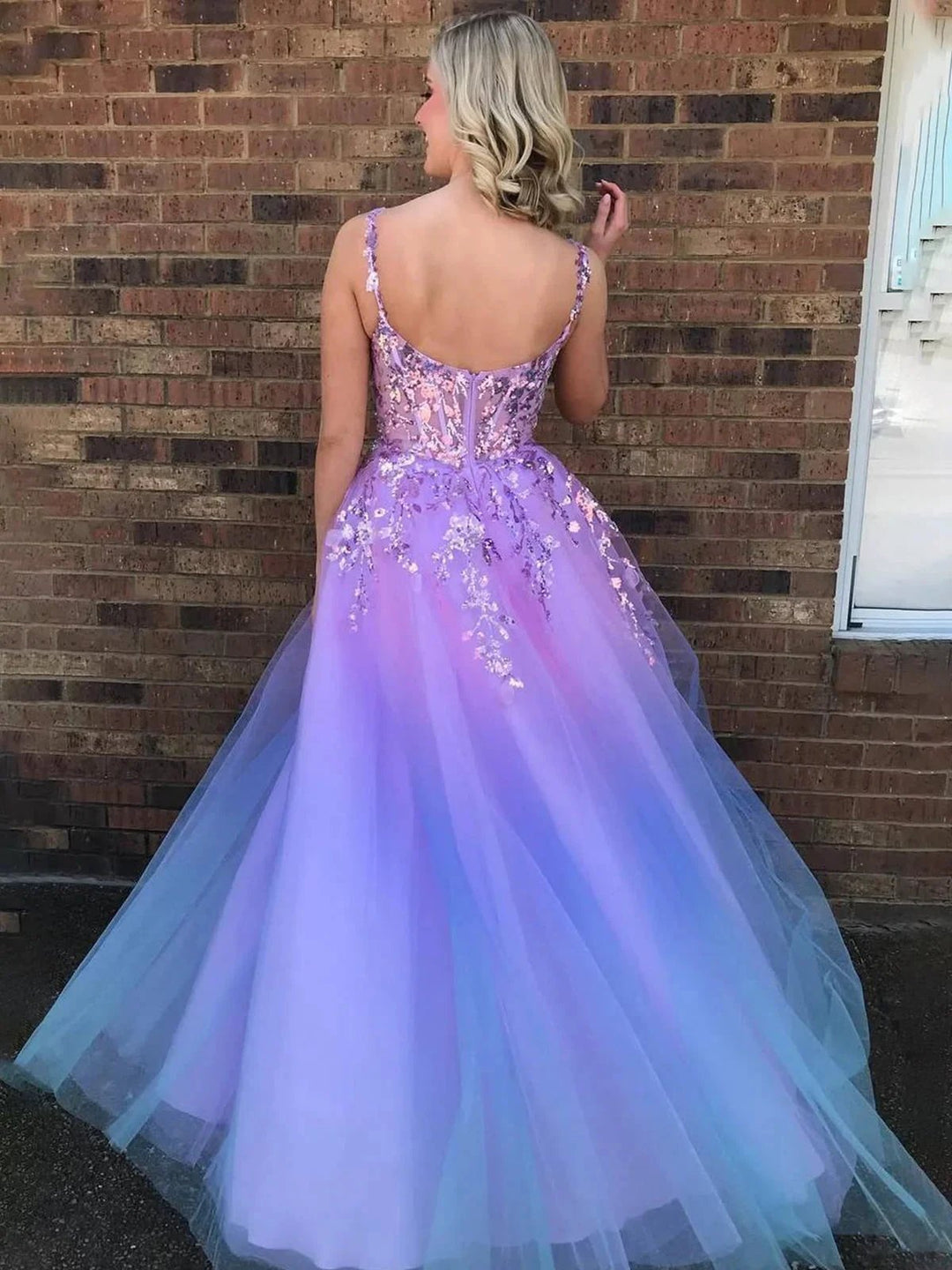 Sorrel | A-Line Straps Appliques Empire-Waist Sleeveless Tulle Prom Dress by KissProm