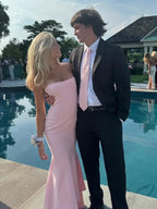 Spade | Pink Spaghetti Straps Mermaid Satin Long Prom Dress by KissProm