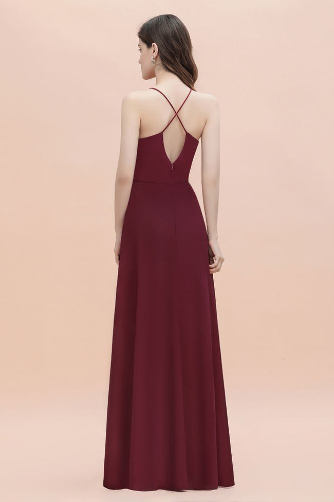 Spaghetti Bateau Aline Evening Maxi Dress Sequins Chiffon Bridesmaid Dress Main Image