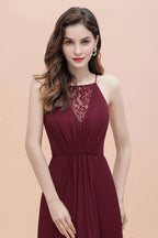 Spaghetti Bateau Aline Evening Maxi Dress Sequins Chiffon Bridesmaid Dress