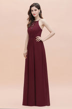 Spaghetti Bateau Aline Evening Maxi Dress Sequins Chiffon Bridesmaid Dress