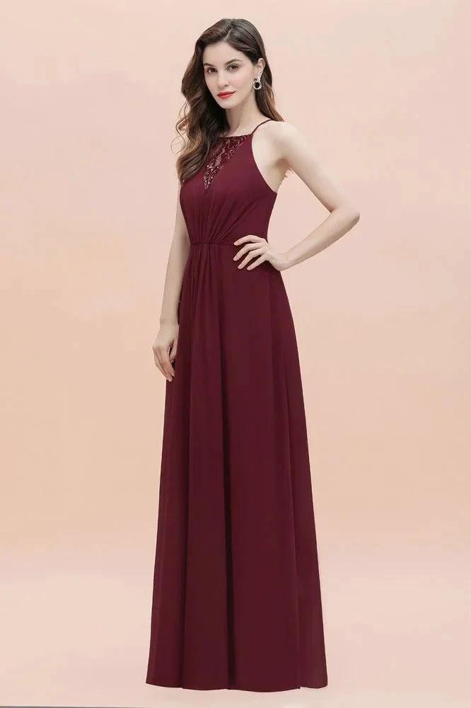 Spaghetti Bateau Aline Evening Maxi Dress Sequins Chiffon Bridesmaid Dress by misshow.com