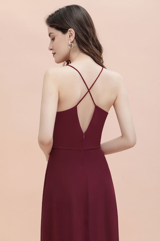 Spaghetti Bateau Aline Evening Maxi Dress Sequins Chiffon Bridesmaid Dress