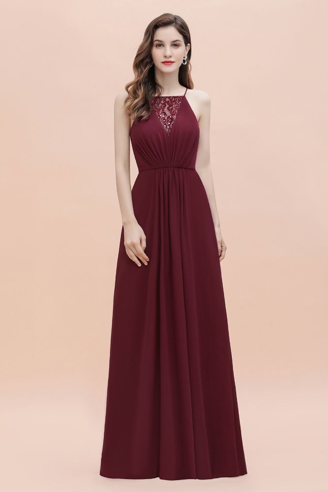 Spaghetti Bateau Aline Evening Maxi Dress Sequins Chiffon Bridesmaid Dress