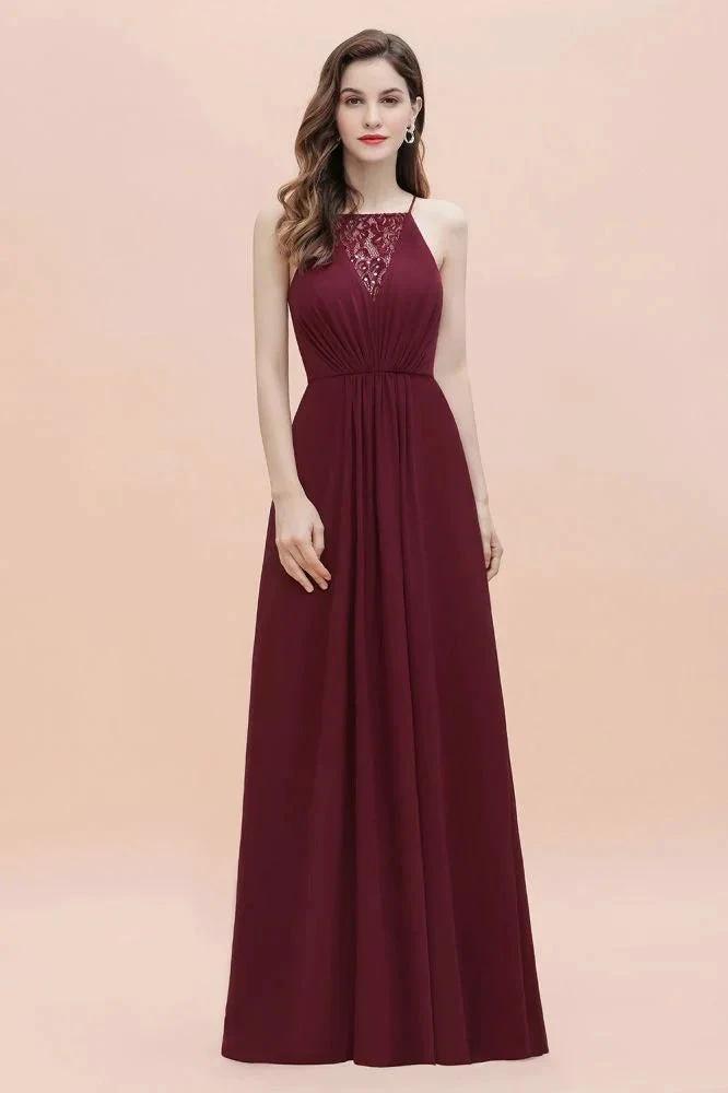 Spaghetti Bateau Aline Evening Maxi Dress Sequins Chiffon Bridesmaid Dress by misshow.com