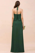 Spaghetti Chiffon Bridesmaid Dress Dark Green Maid of Honor Dress Floor Length by misshow.com