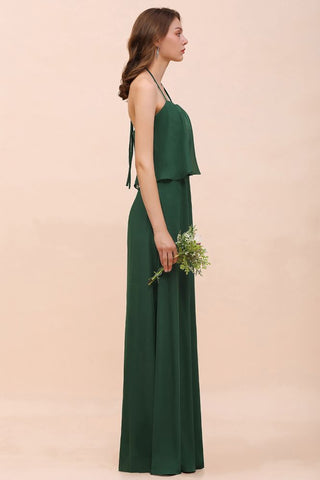 Spaghetti Chiffon Brautjungfernkleid Dunkelgrünes Brautjungfernkleid Bodenlang