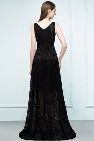 Spaghetti Floor Length A-line V-neck Lace Bridesmaid Dresses