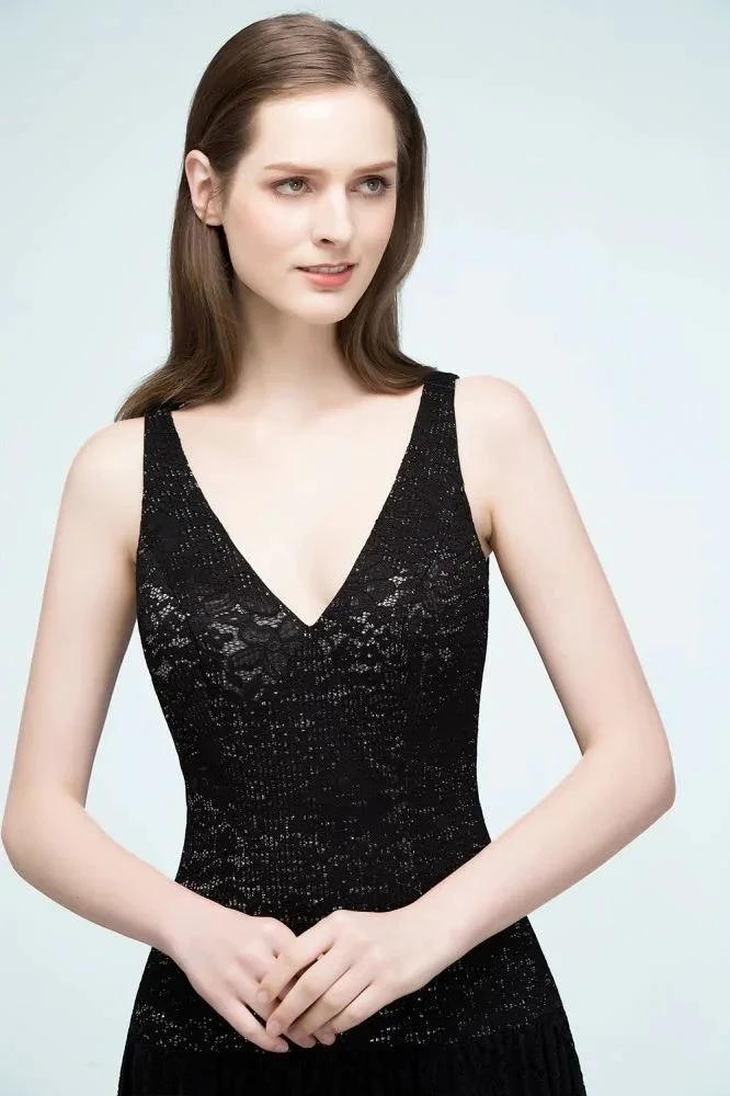 Spaghetti Floor Length A-line V-neck Lace Bridesmaid Dresses by misshow.com