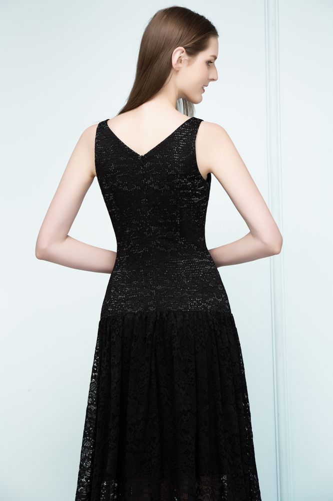 Spaghetti Floor Length A-line V-neck Lace Bridesmaid Dresses