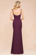 Spaghetti Mermaid Bridesmaid Dress Chiffon Simple Floor Length Party Gown by misshow.com