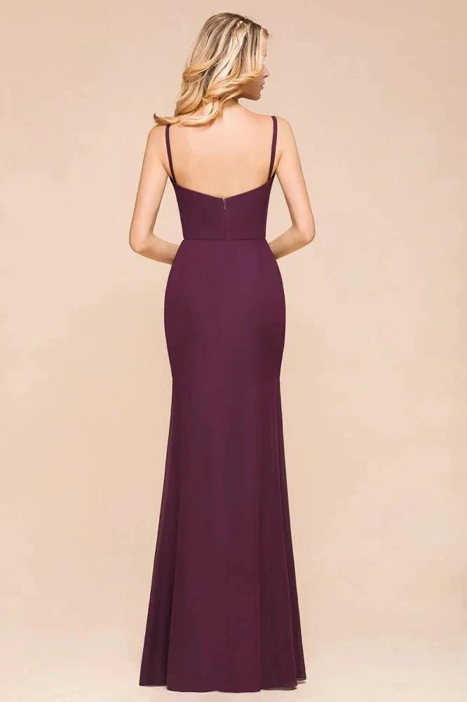 Spaghetti Mermaid Bridesmaid Dress Chiffon Simple Floor Length Party Gown by misshow.com