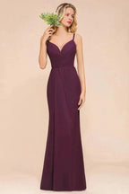 Spaghetti Mermaid Bridesmaid Dress Chiffon Simple Floor Length Party Gown by misshow.com