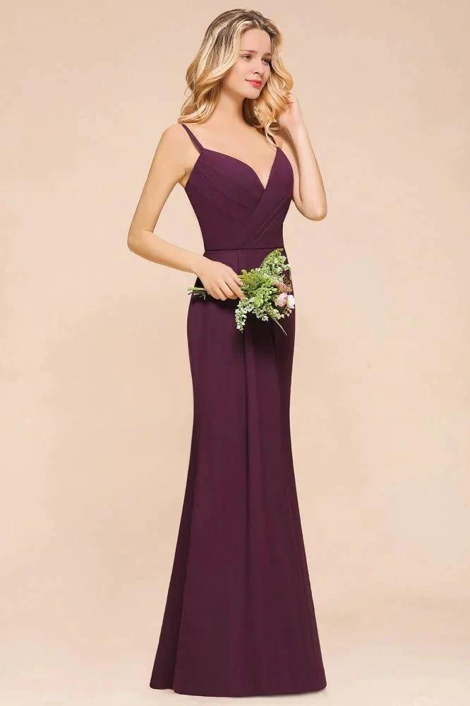 Spaghetti Mermaid Bridesmaid Dress Chiffon Simple Floor Length Party Gown by misshow.com