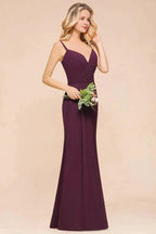 Spaghetti Mermaid Bridesmaid Dress Chiffon Simple Floor Length Party Gown by misshow.com